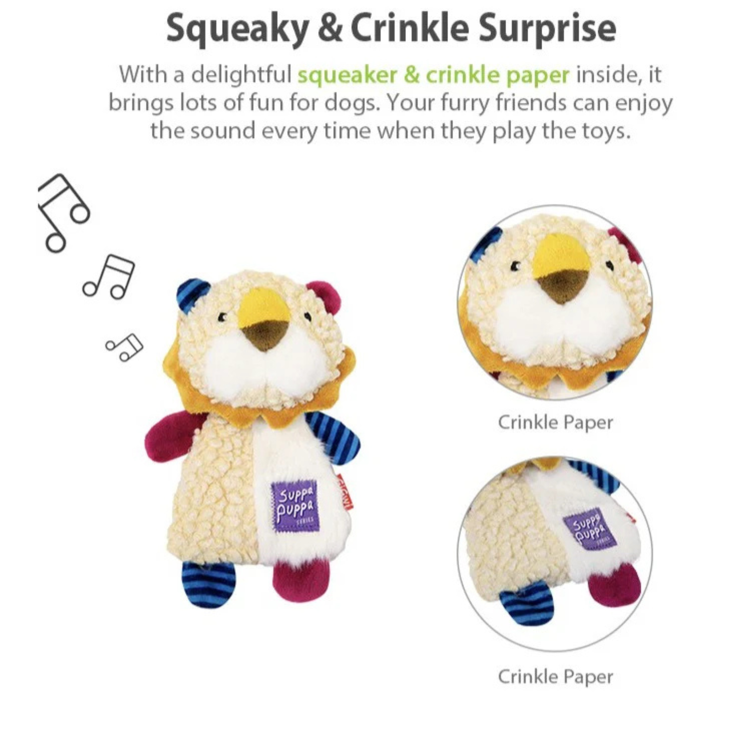 Gigwi Suppa Puppa Lion Puppy Toy - Soft Plush with Squeaker & Crinkle Paper