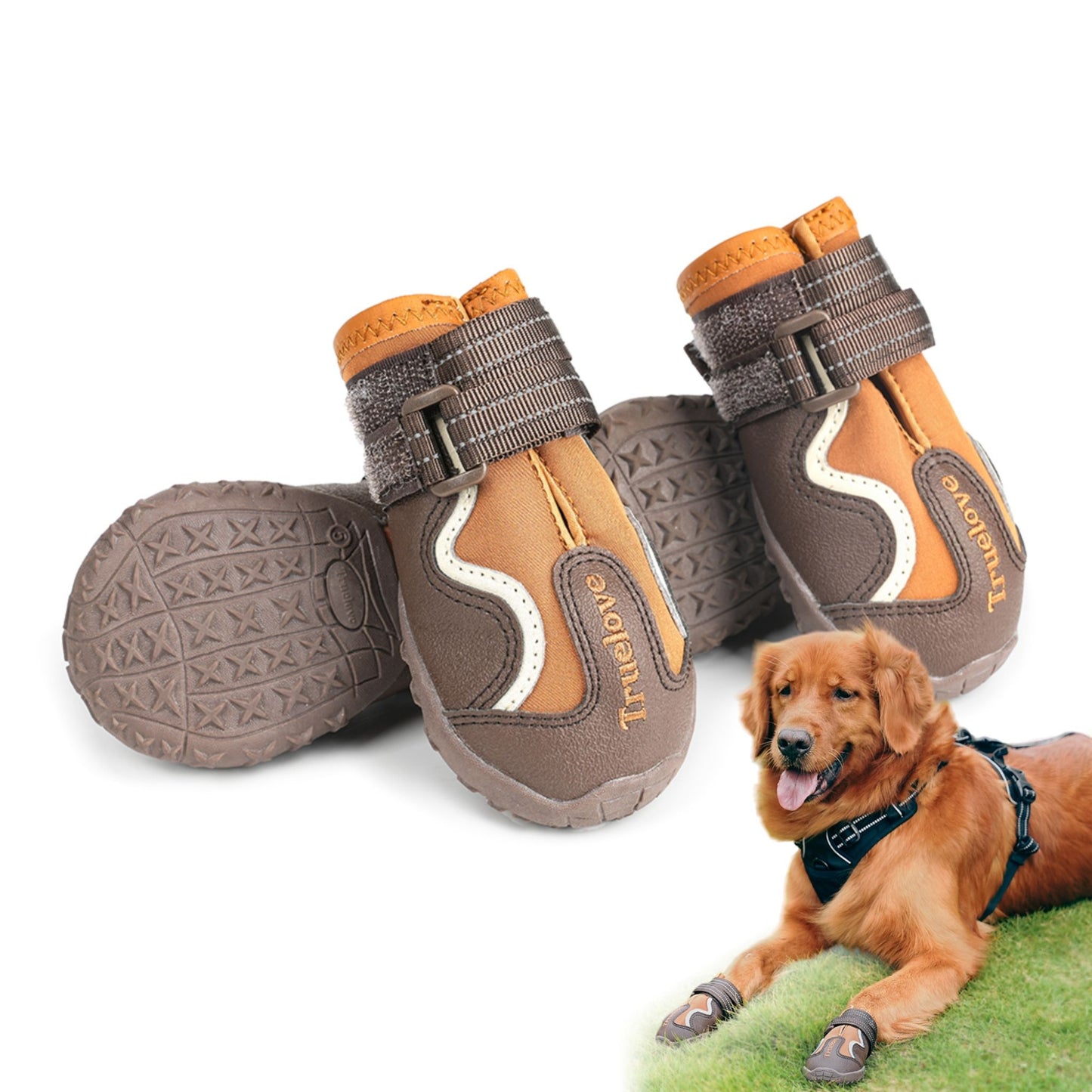 Truelove Reflective Waterproof & TPR Sole Dog Shoes - Set Of 4 Pinecone/Glazed Ginger - Rufftail