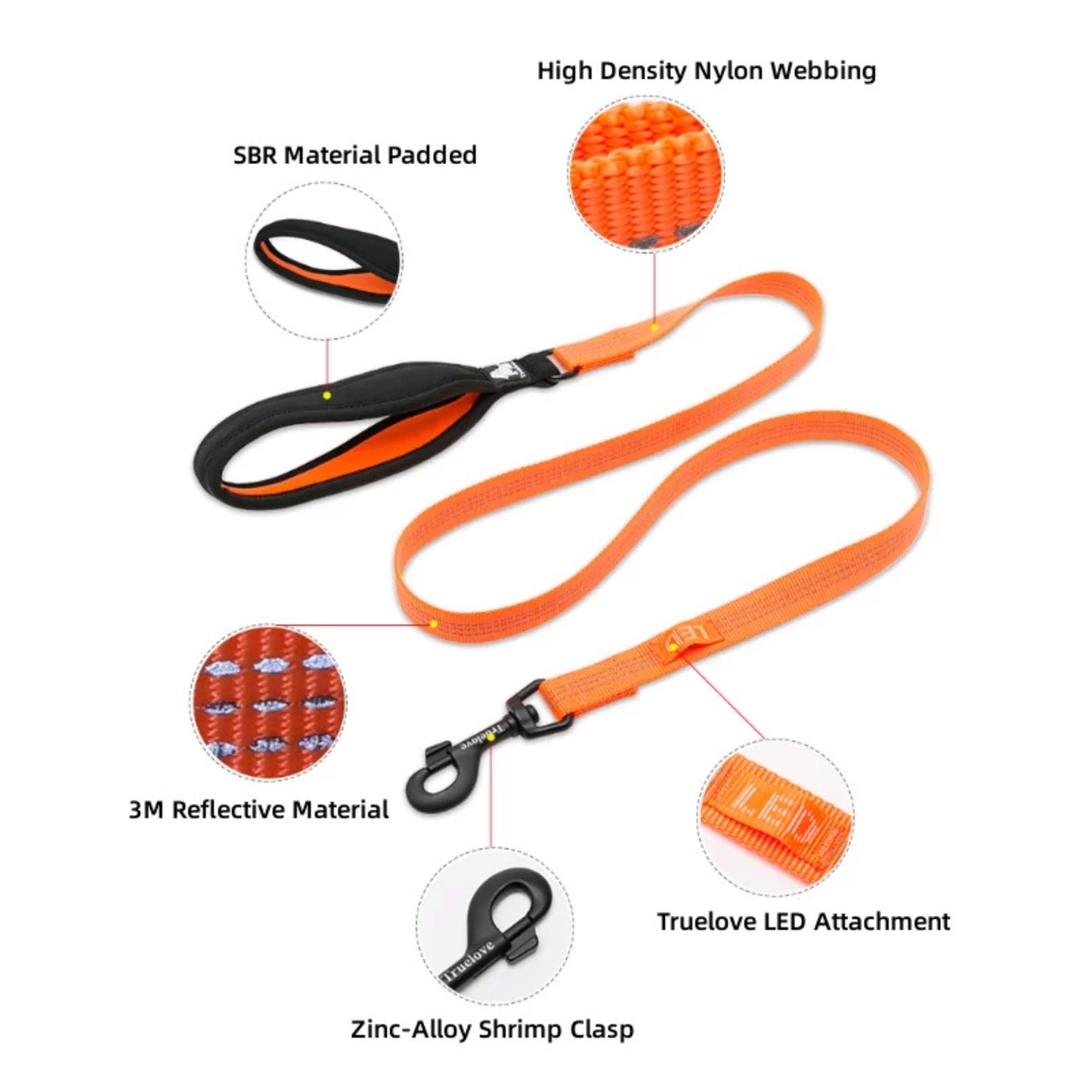 TRUELOVE Nylon Dog Leash: Durable, Reflective & Comfortable - Black - Rufftail