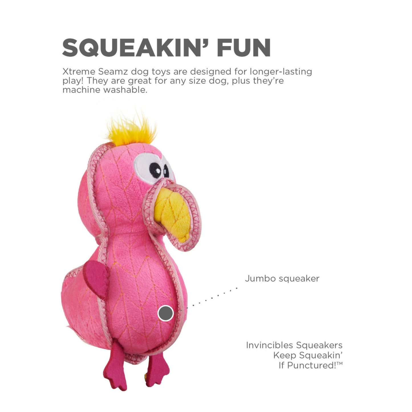 Outward Hound Xtreme Seamz Flamingo Dog Toy - Pink Medium