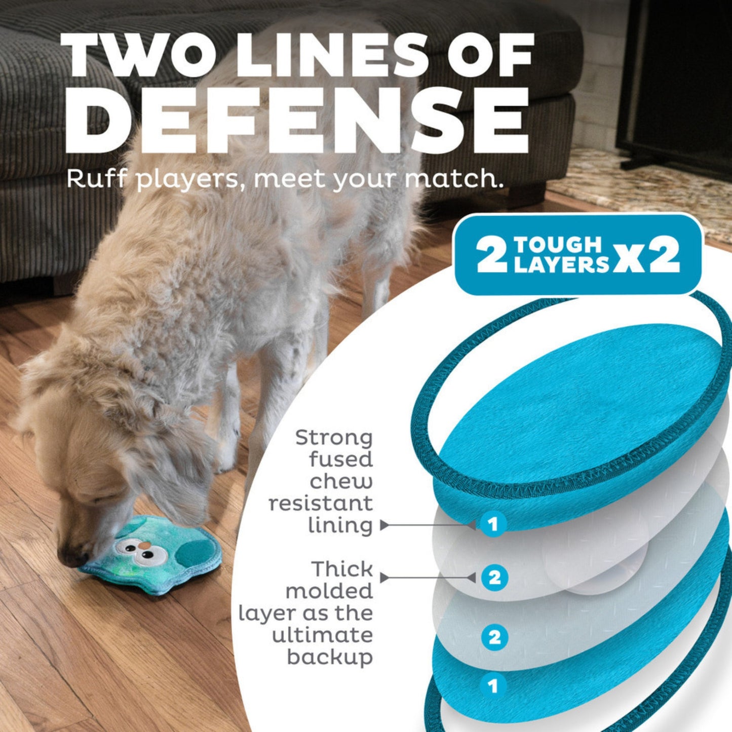 Outward Hound Tough Skinz Super Durable Squeaky Dog Toy - Owl Turquoise