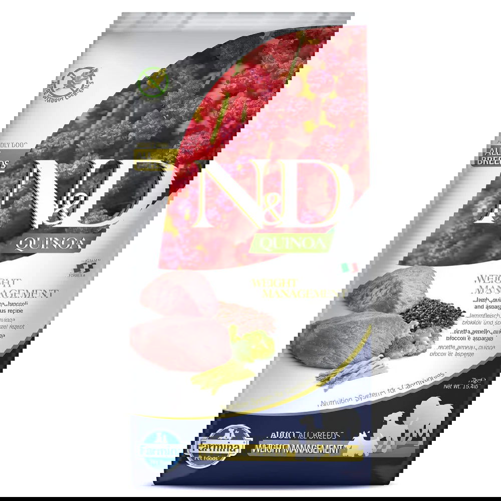 Farmina N&D Quinoa For All Adult Dogs Breeds (Lamb, Quinoa, Broccoli & Asparagus) - Weight Management - Rufftail