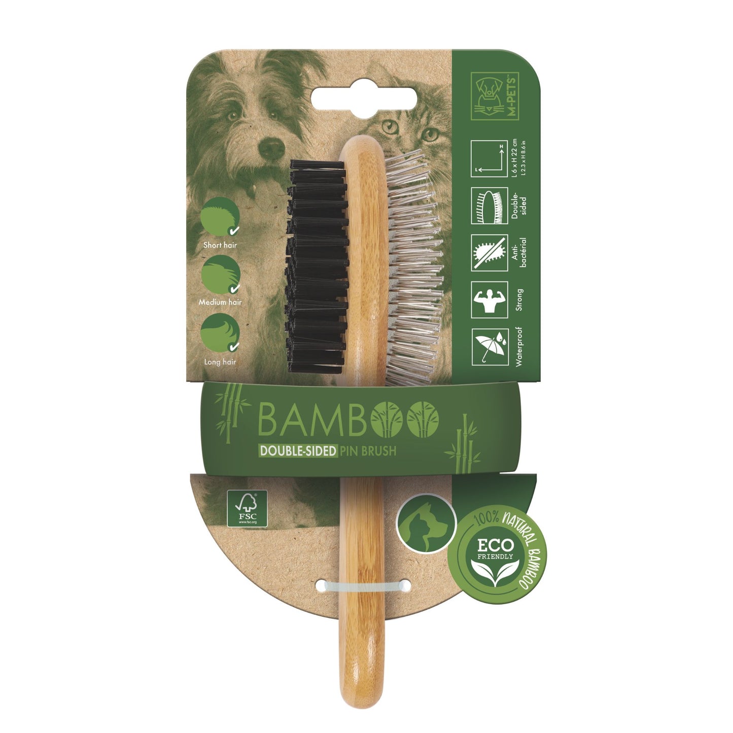 M-PETS Bamboo Double-Sided Pin Brush For Pets - Rufftail