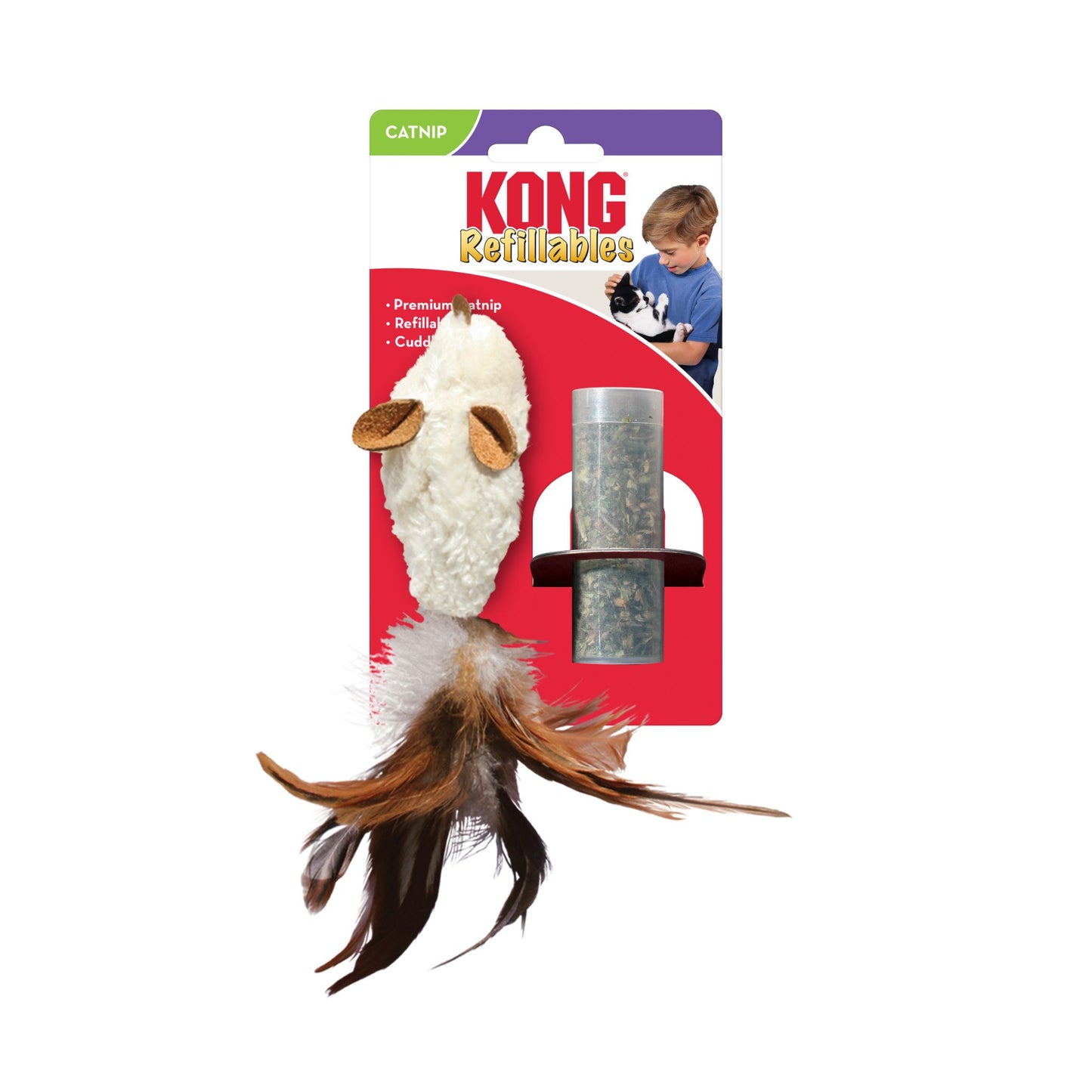 KONG Refillables Feather Mouse Cat Toy – Refillable Fun & Play - Rufftail