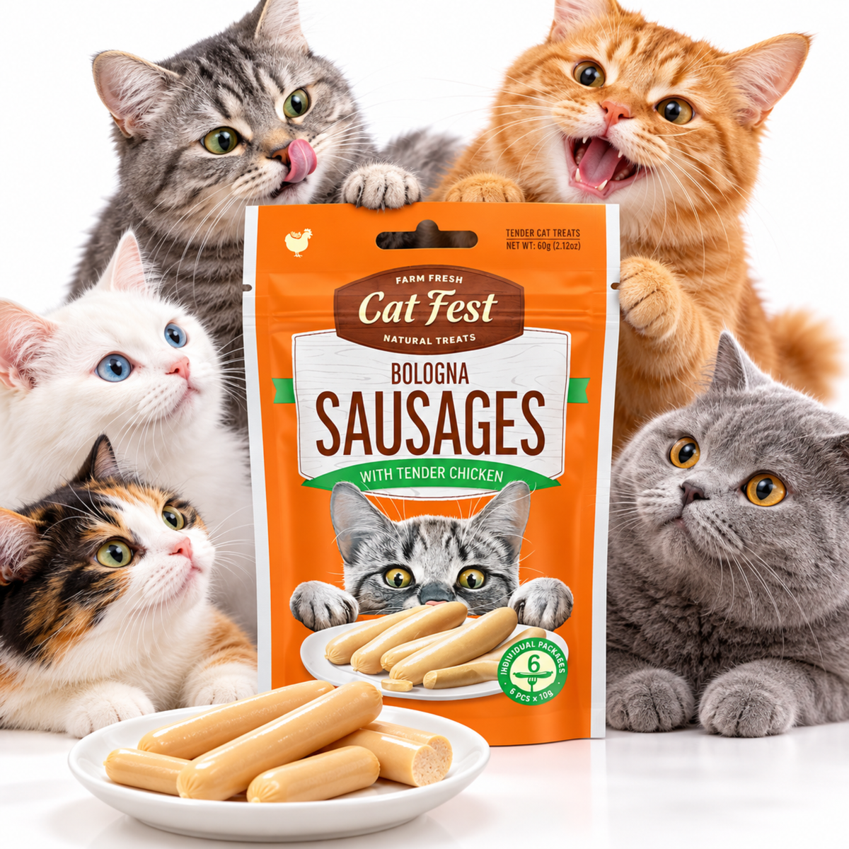 Cat Fest Bologna Sausages with Tender Chicken – Cat Treats (10g x 6pcs)