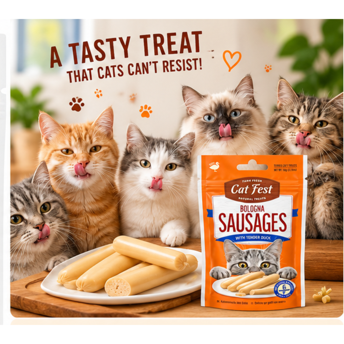 Cat Fest Bologna Sausages with Tender Duck – Cat Treats (10g x 6pcs)