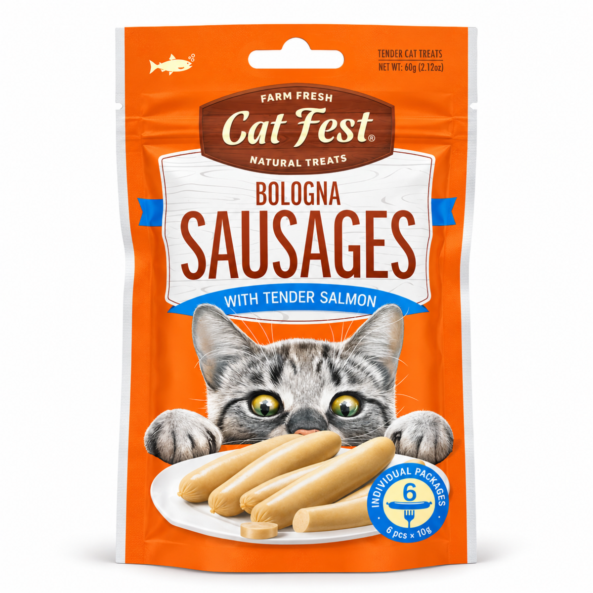 Cat Fest Bologna Sausages with Tender Salmon – Cat Treats (10g x 6pcs)