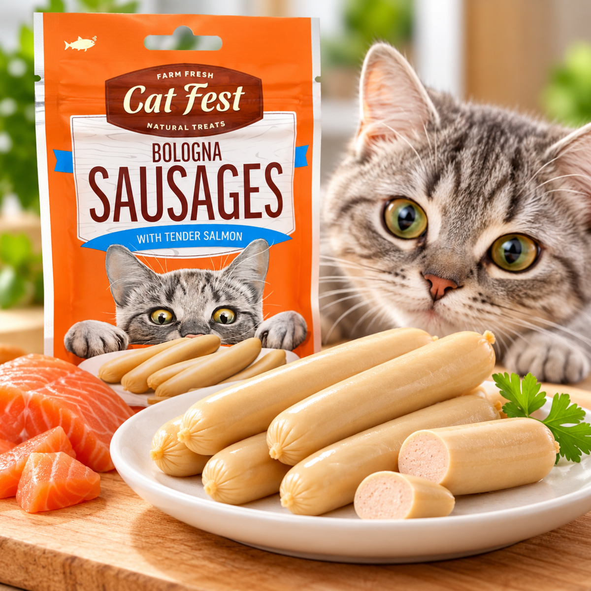 Cat Fest Bologna Sausages with Tender Salmon – Cat Treats (10g x 6pcs)