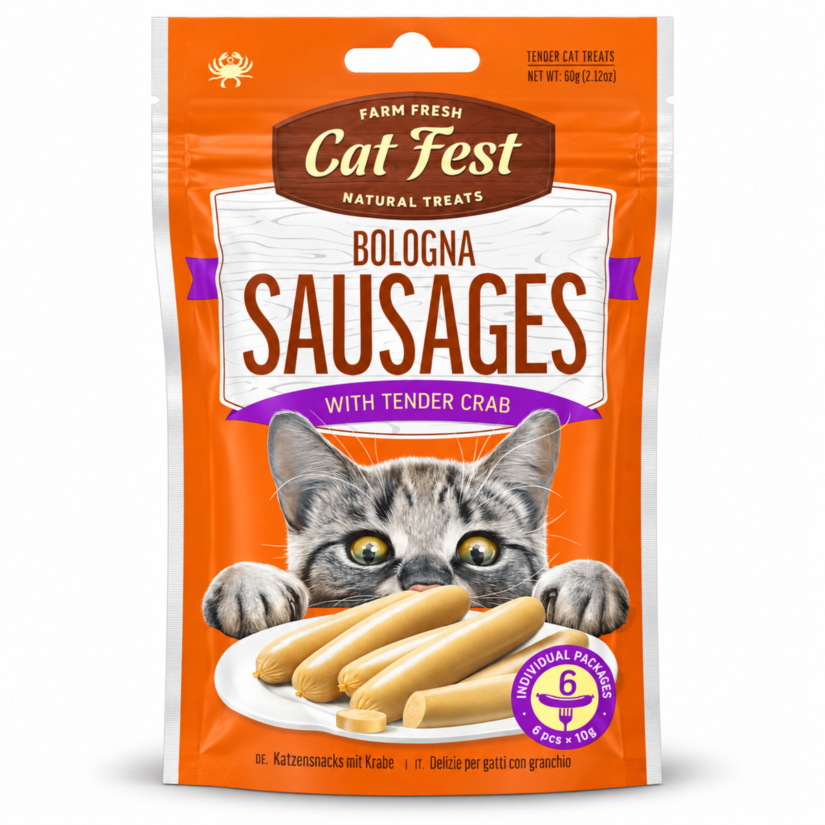 Cat Fest Bologna Sausages with Tender Crab – Cat Treats (10g x 6pcs)