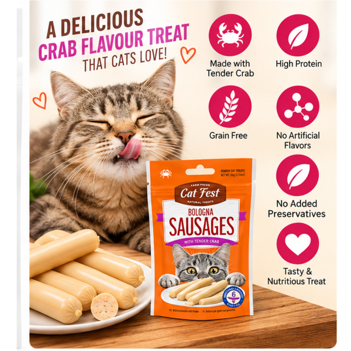 Cat Fest Bologna Sausages with Tender Crab – Cat Treats (10g x 6pcs)