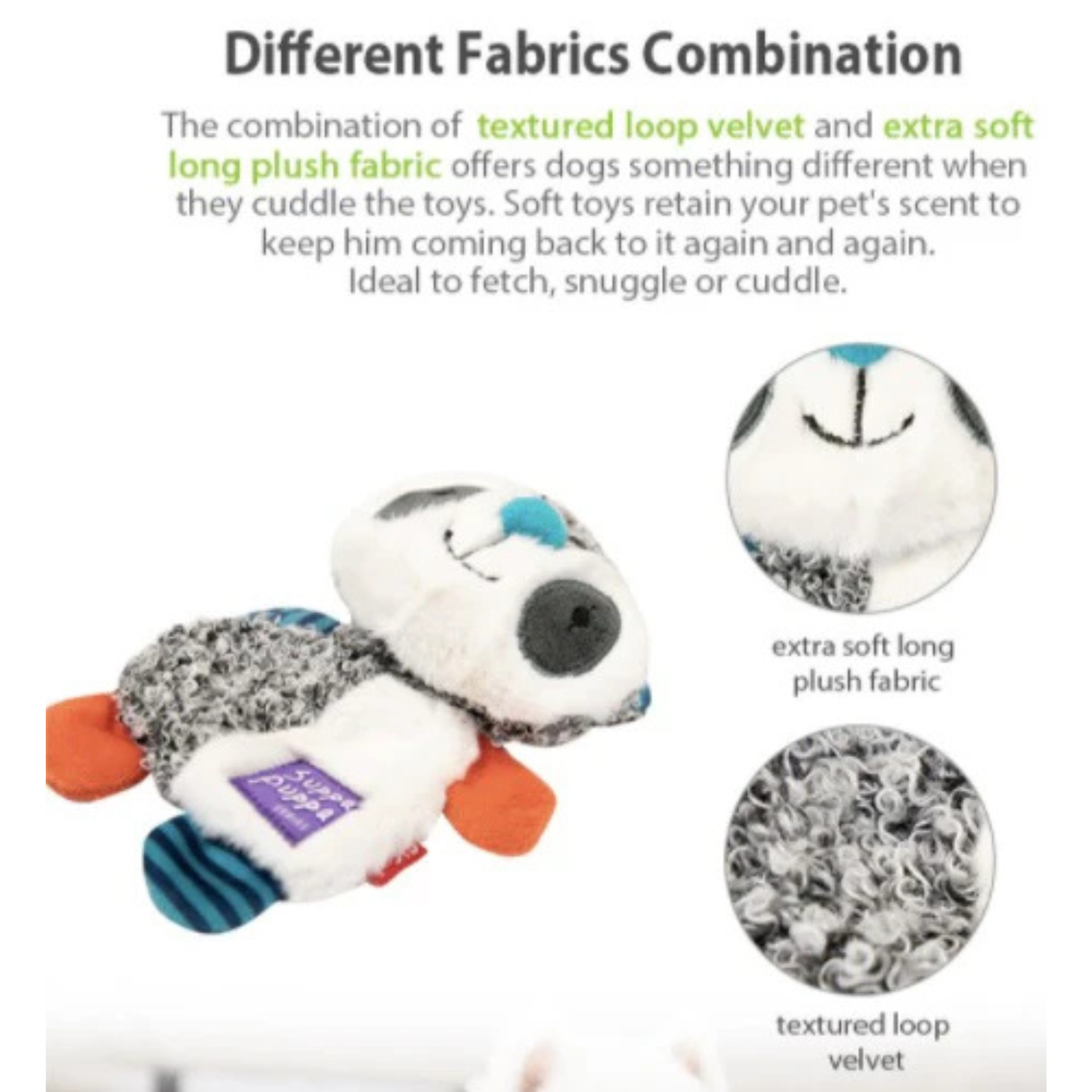 Gigwi Suppa Puppa Racoon Puppy Toy - Soft Plush with Squeaker & Crinkle Sounds - Rufftail