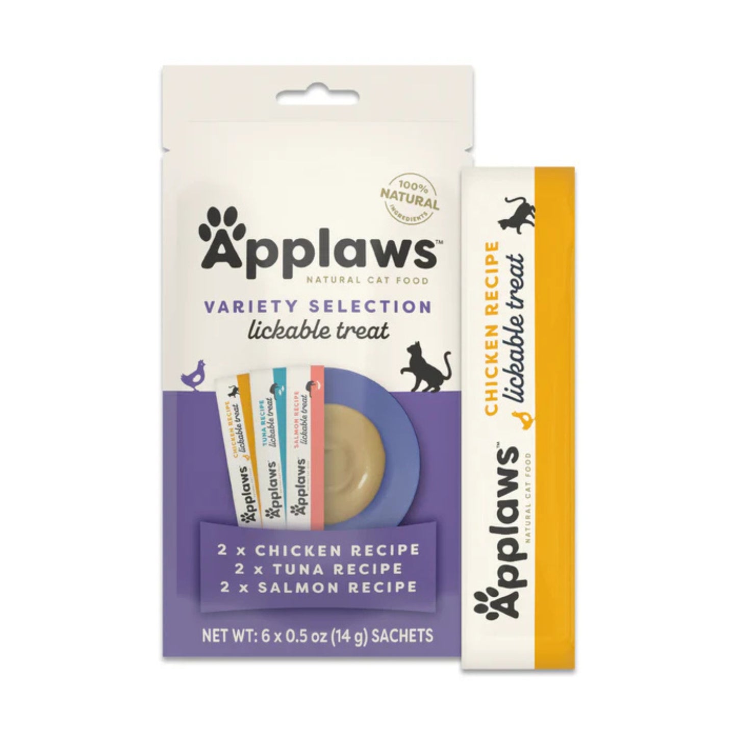Applaws Natural Grain-Free Complementary Wet Cat Treats – Variety Lickable Treats (Chicken, Tuna & Salmon) 6 x 15g