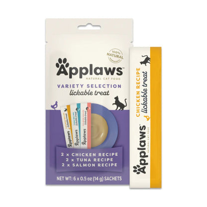 Applaws Natural Grain-Free Complementary Wet Cat Treats – Variety Lickable Treats (Chicken, Tuna & Salmon) 6 x 15g