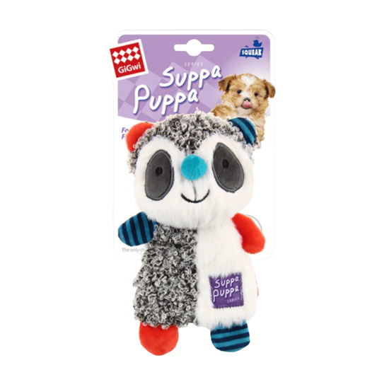 Gigwi Suppa Puppa Racoon Puppy Toy - Soft Plush with Squeaker & Crinkle Sounds