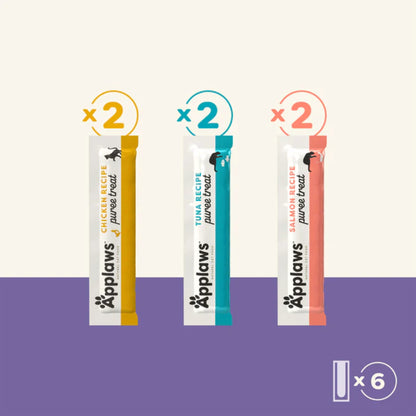 Applaws Natural Grain-Free Complementary Wet Cat Treats – Variety Lickable Treats (Chicken, Tuna & Salmon) 6 x 15g