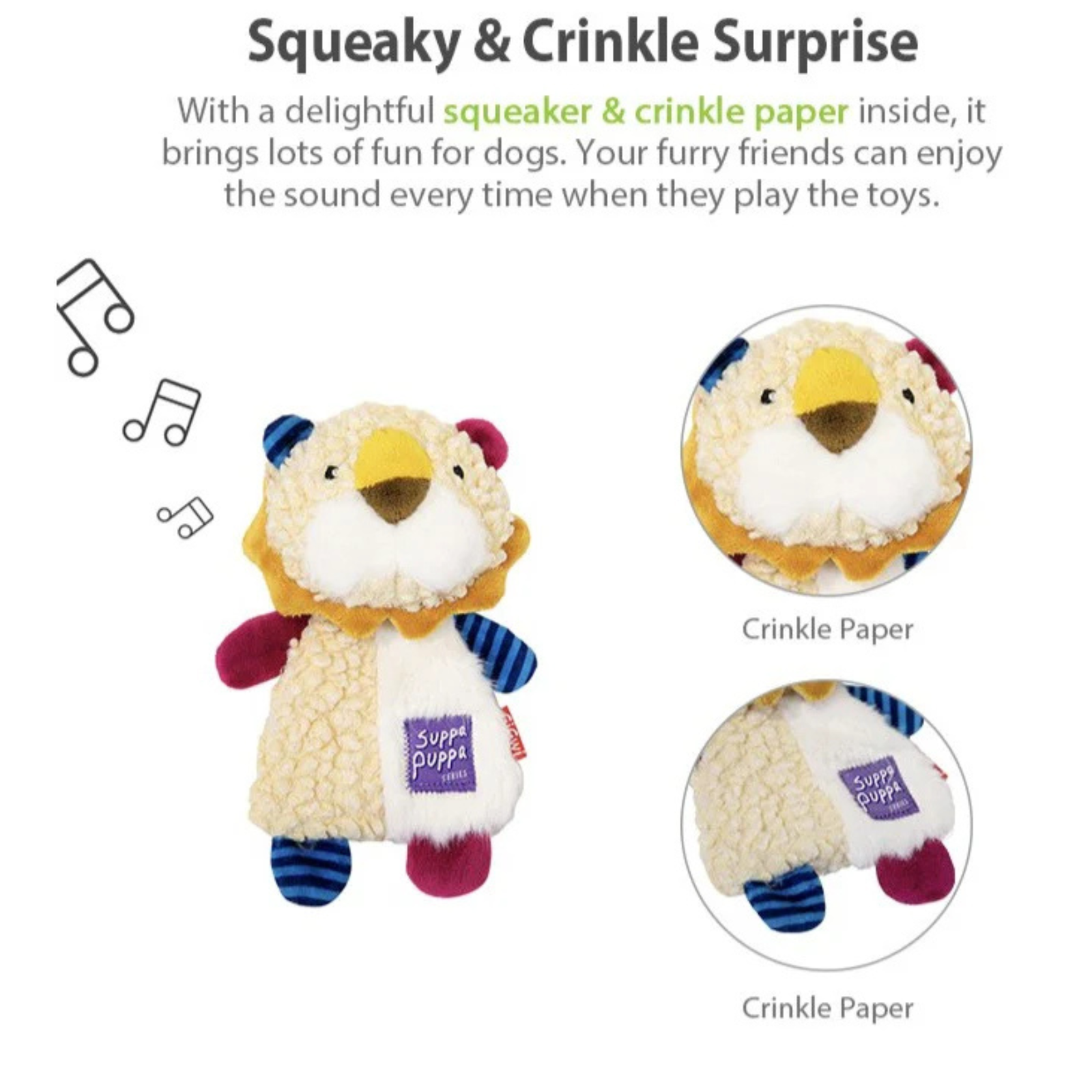 Gigwi Suppa Puppa Lion Puppy Toy- Soft Plush with Squeaker & Crinkle Paper product image 4 - Rufftail Pune