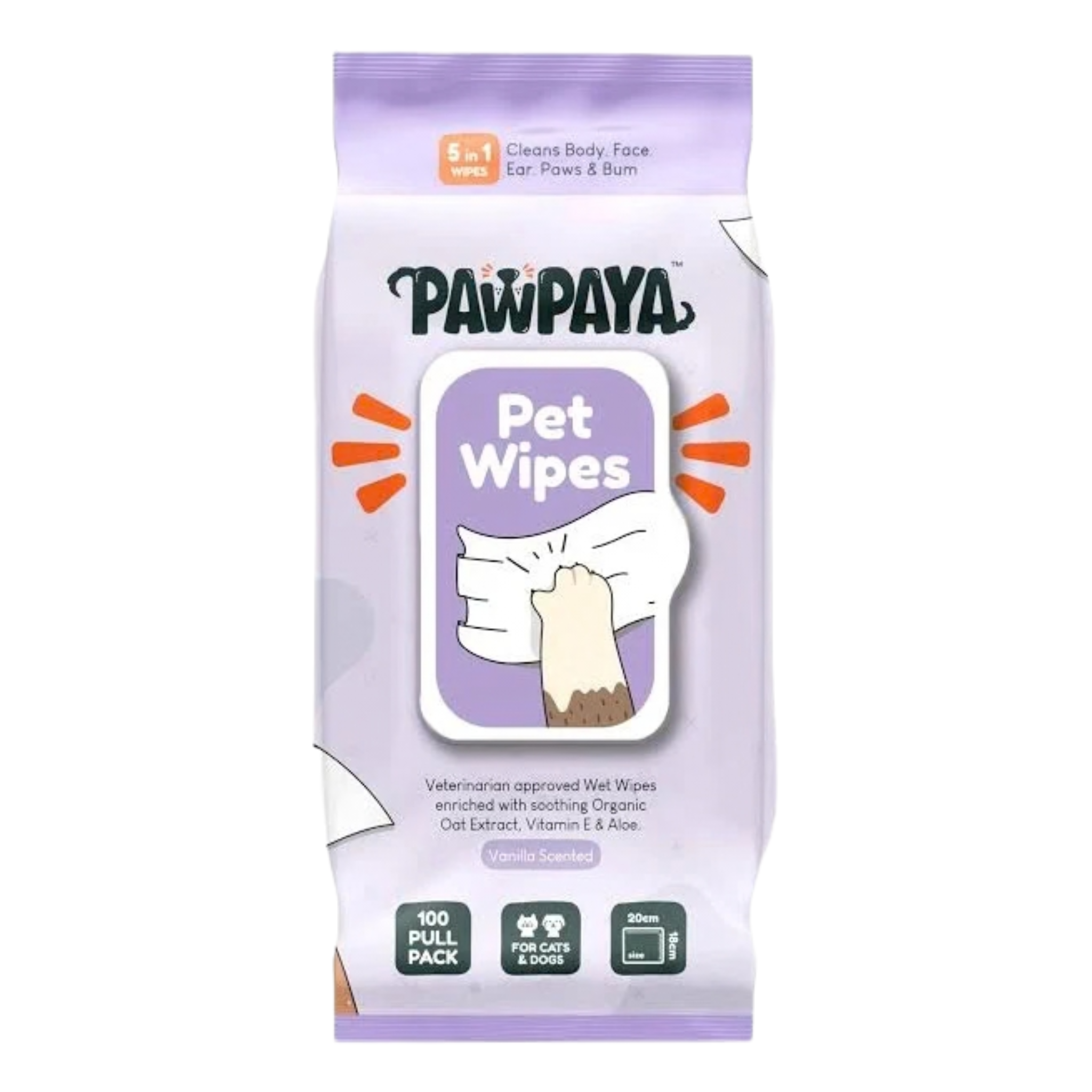 Pawpaya Pet Wipes Made for All Cats & Dogs - 100 pcs Pull Pack - Rufftail