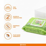 FOFOS Paw & Nose Pet Wipes – Gentle & Tearless Cleaning Wipes for Dogs & Cats (100 Wipes)