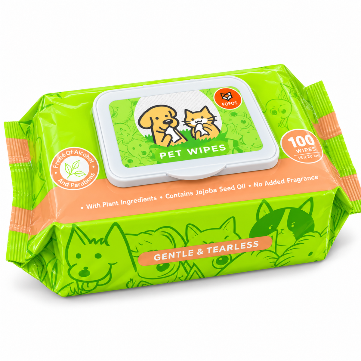 FOFOS Paw & Nose Pet Wipes – Gentle & Tearless Cleaning Wipes for Dogs & Cats (100 Wipes)