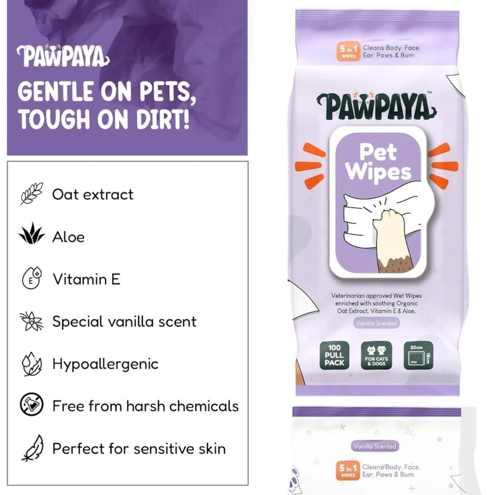Pawpaya Pet Wipes Made for All Cats & Dogs- 100 pcs Pull Pack product image 7 - Rufftail Pune