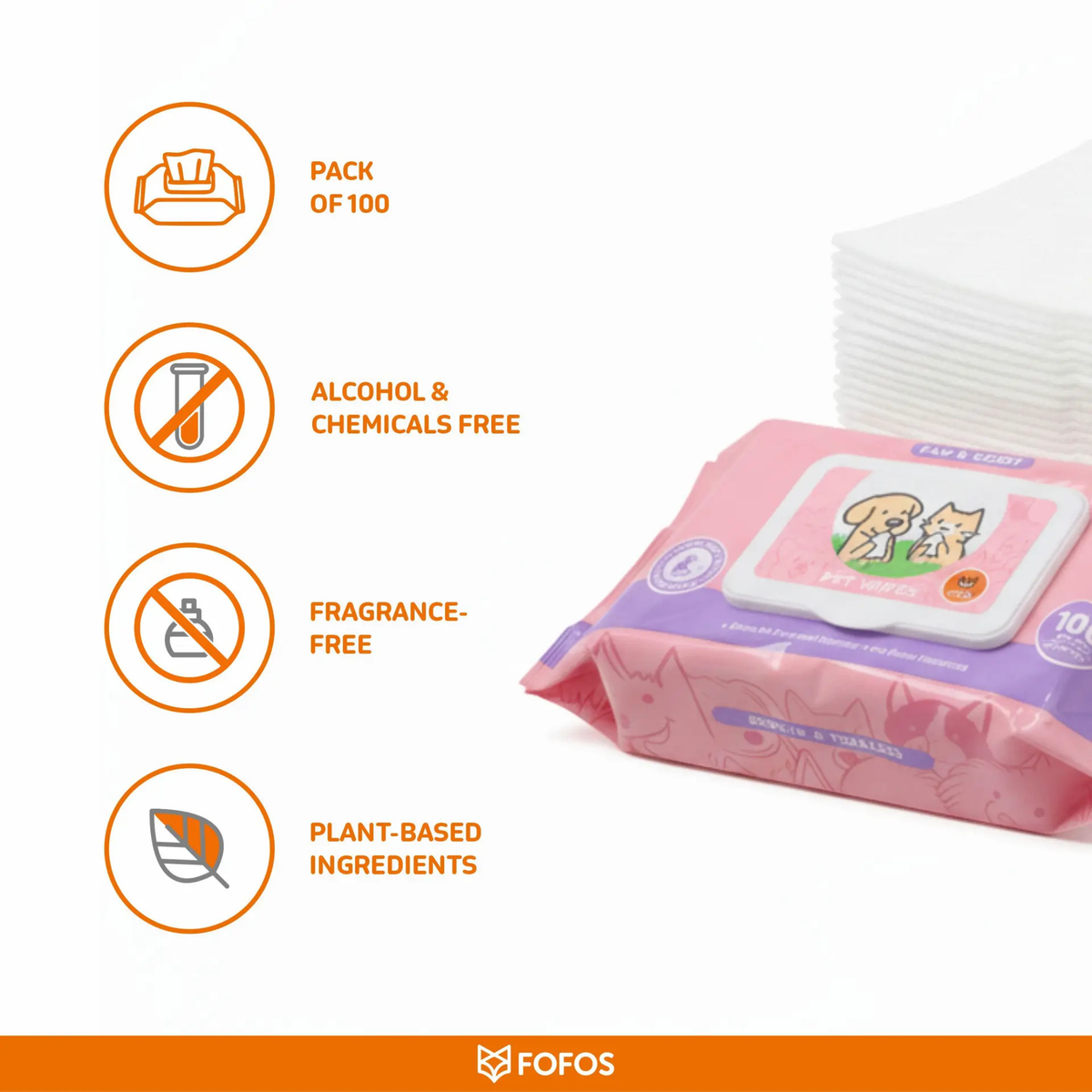FOFOS Sensitive Skin & Puppy Pet Wipes – Gentle Wipes for Dogs & Cats (100 Wipes)