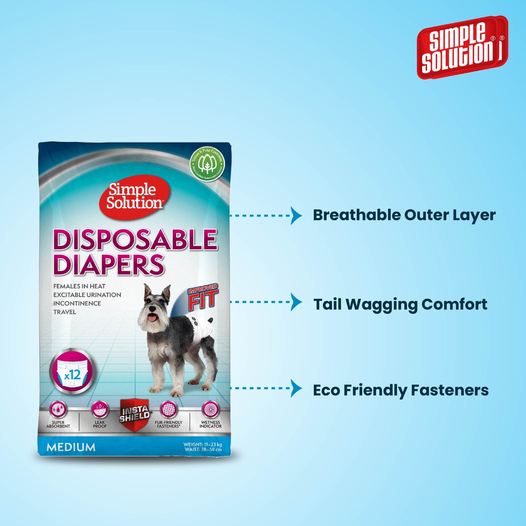 Simple Solution Disposable Dog Diapers – Pack of 12 Pads - Rufftail