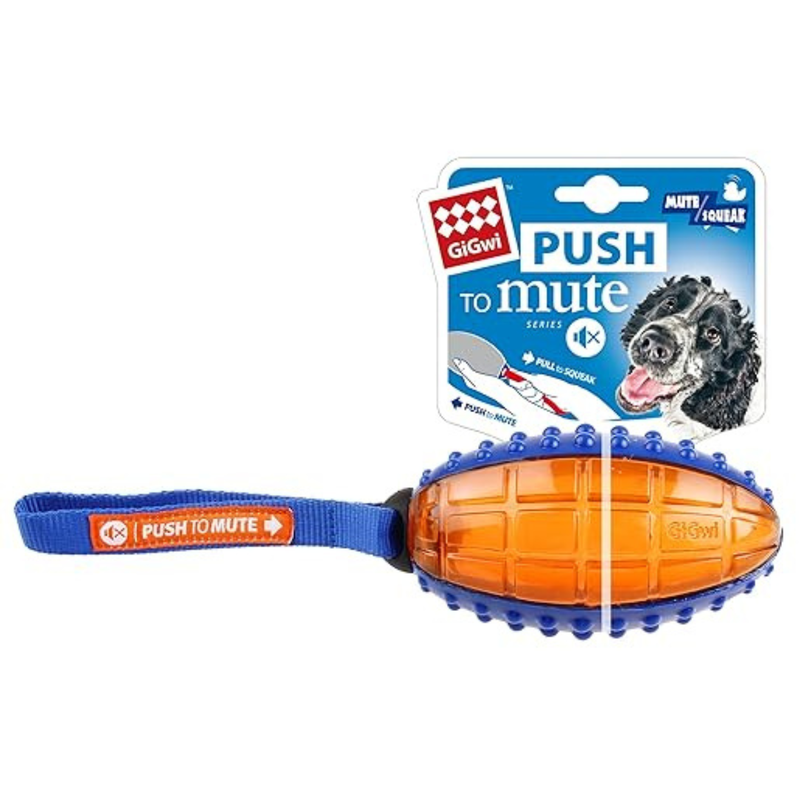 GiGwi Push to Mute Rugby Dog Toy Orange - Squeaker Toy Suitable for Medium to Large Dog Breeds - Rufftail