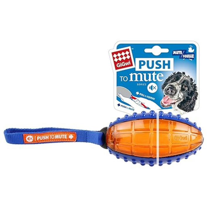 GiGwi Push to Mute Rugby Dog Toy Orange - Squeaker Toy Suitable for Medium to Large Dog Breeds - Rufftail