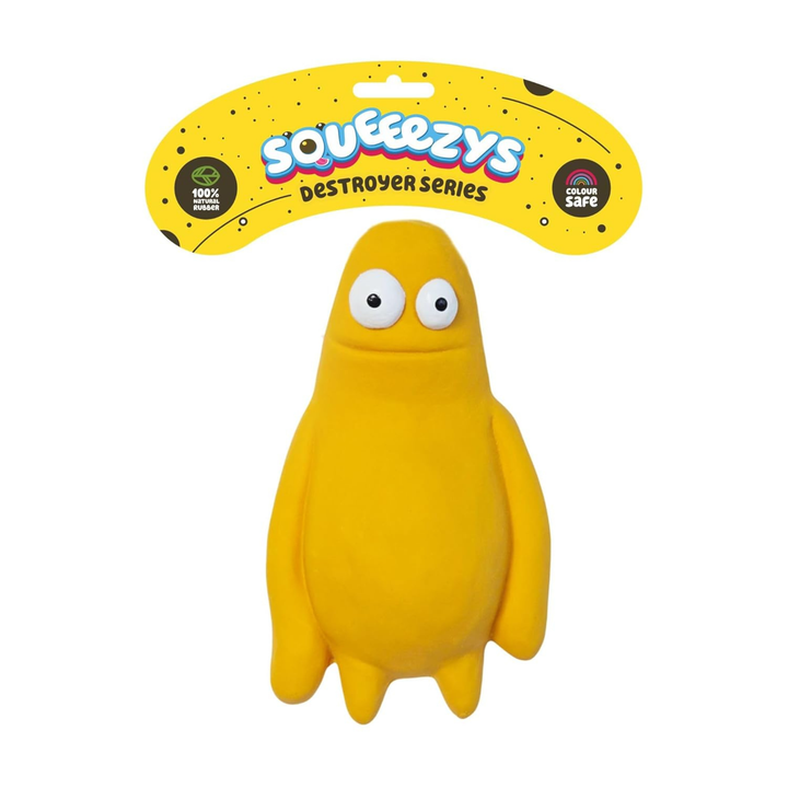 SQUEEEZYS Monster Brother – Squeaky Latex Toy for Medium Dogs (0–20kgs) – Yellow