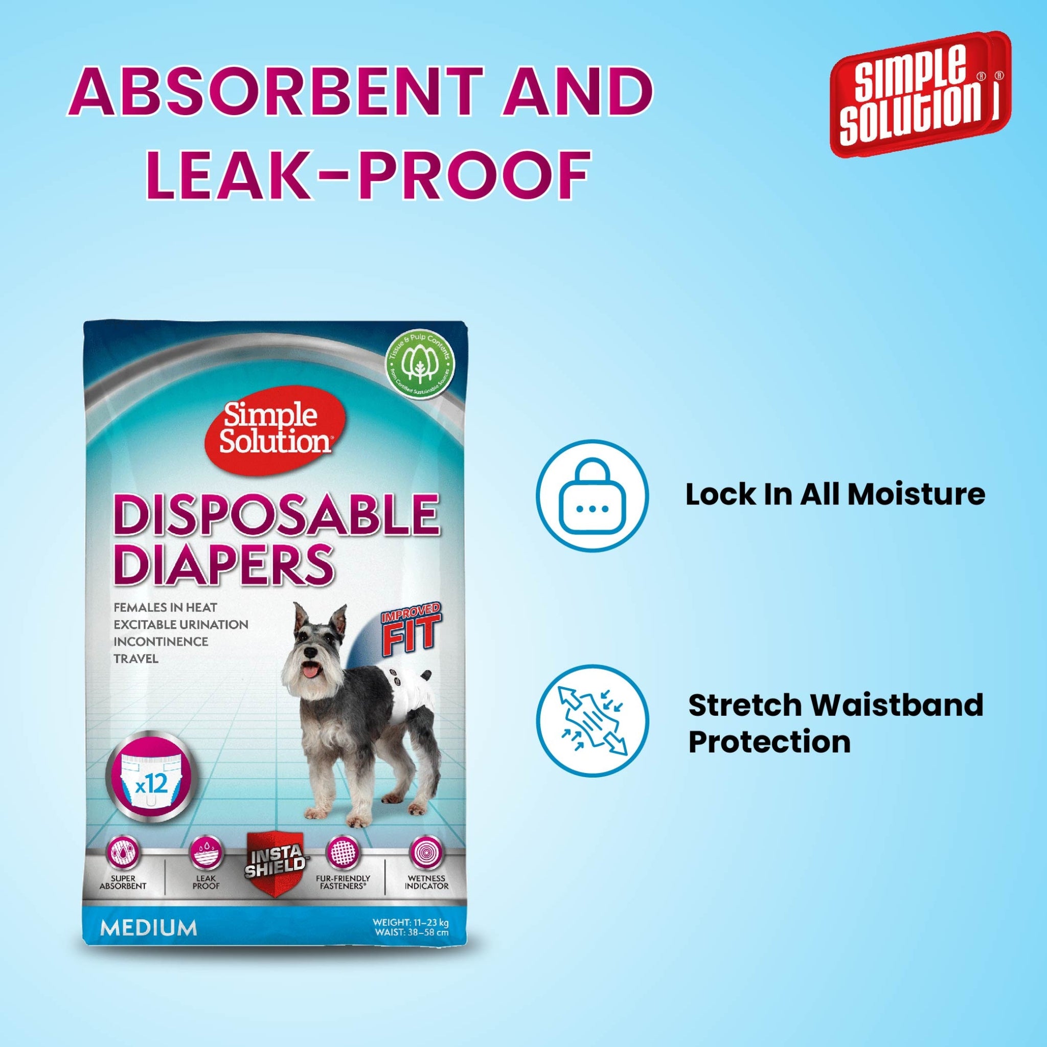 Simple Solution Disposable Dog Diapers – Pack of 12 Pads - Rufftail