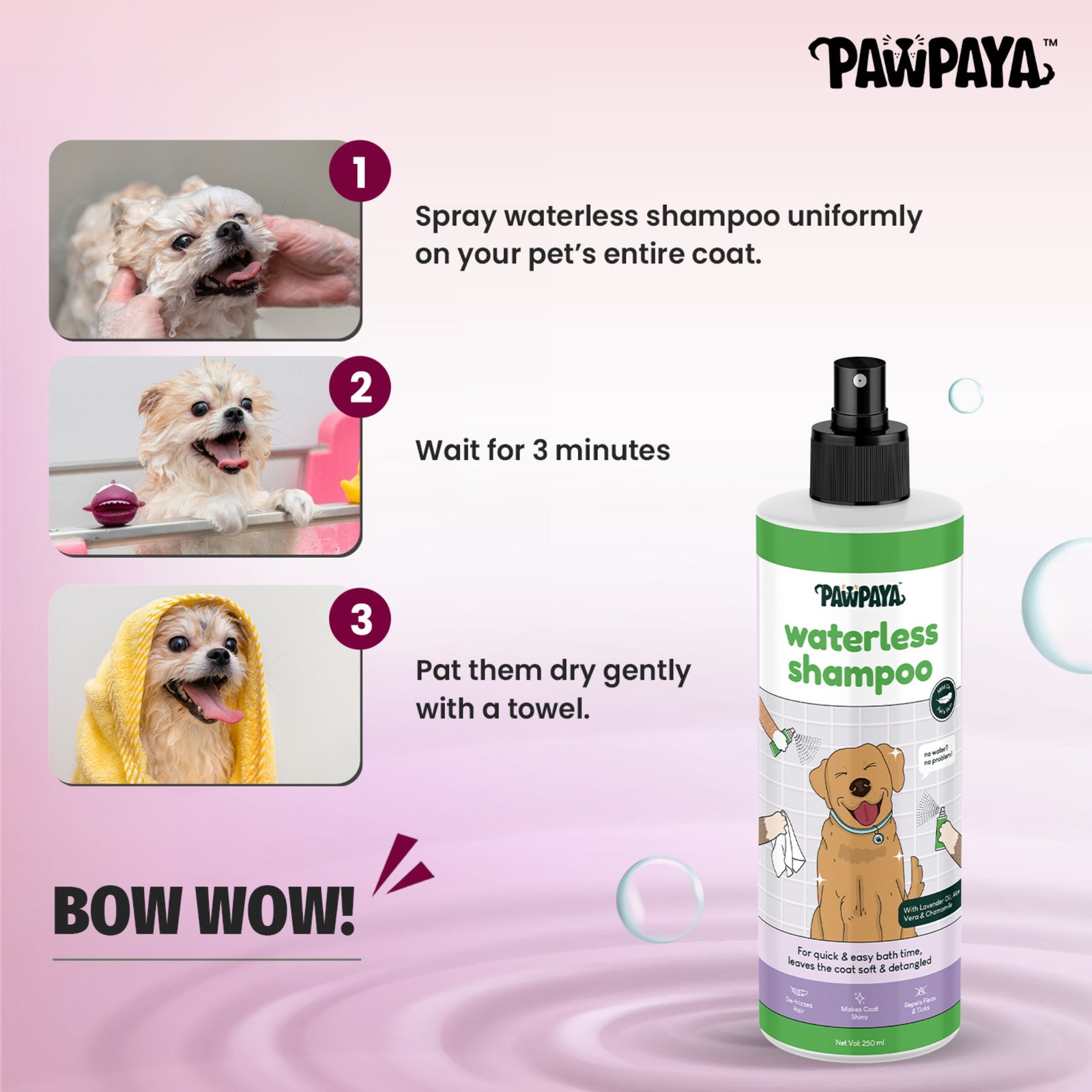 Pawpaya Waterless Pet Shampoo- 250ml product image 4 - Rufftail Pune