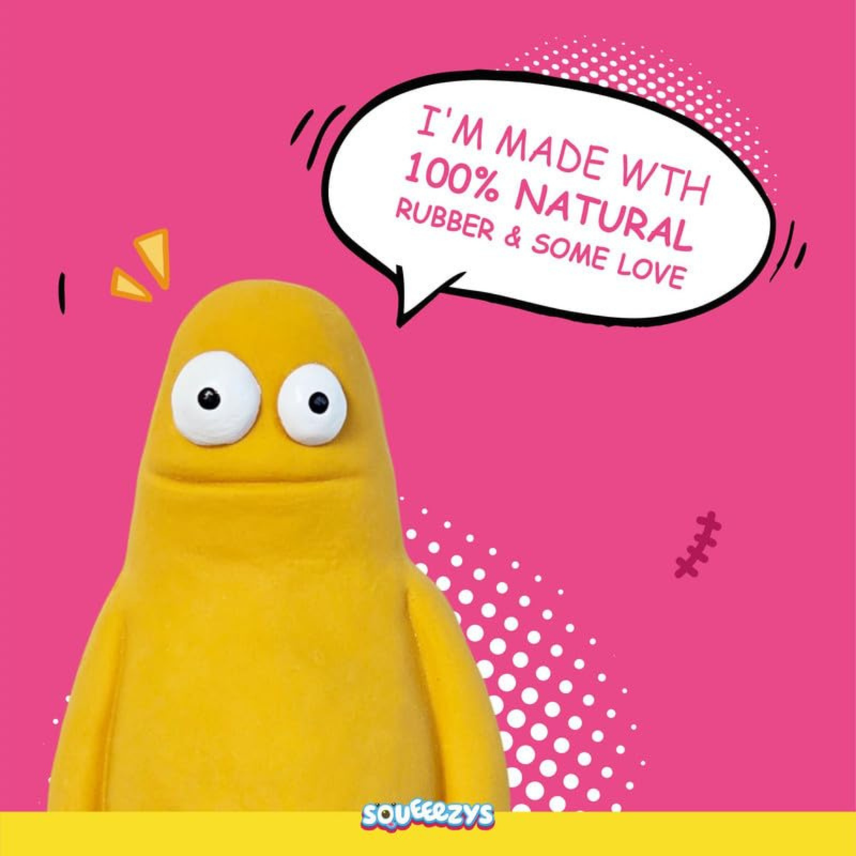 SQUEEEZYS Monster Brother – Squeaky Latex Toy for Medium Dogs (0–20kgs) – Yellow