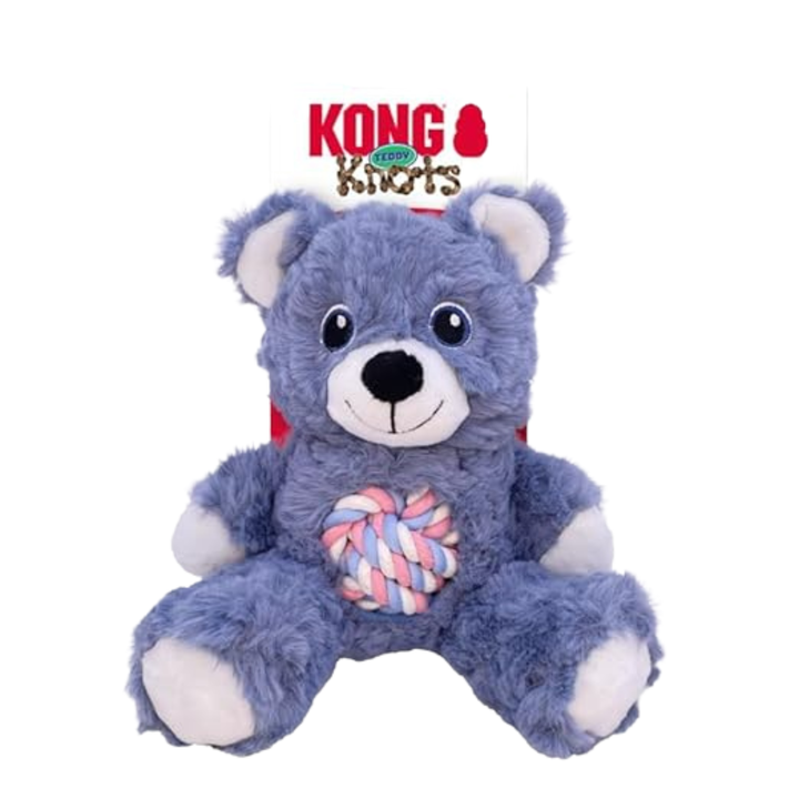 KONG Knots Teddy Bear - Knotted Rope Tummy & Tail Soft Plush & Squeaky Puppy Dog Toy Pink (Small) - Rufftail