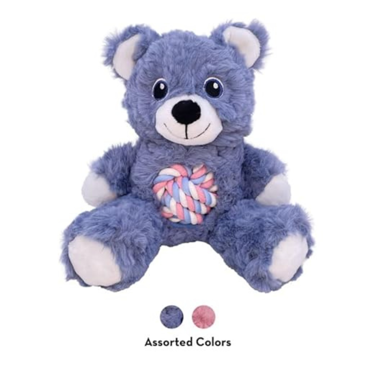 KONG Knots Teddy Bear - Knotted Rope Tummy & Tail Soft Plush & Squeaky Puppy Dog Toy Pink (Small) - Rufftail