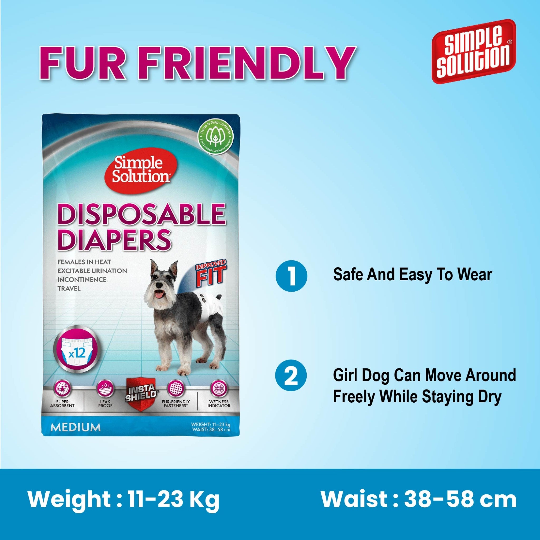 Simple Solution Disposable Dog Diapers – Pack of 12 Pads - Rufftail