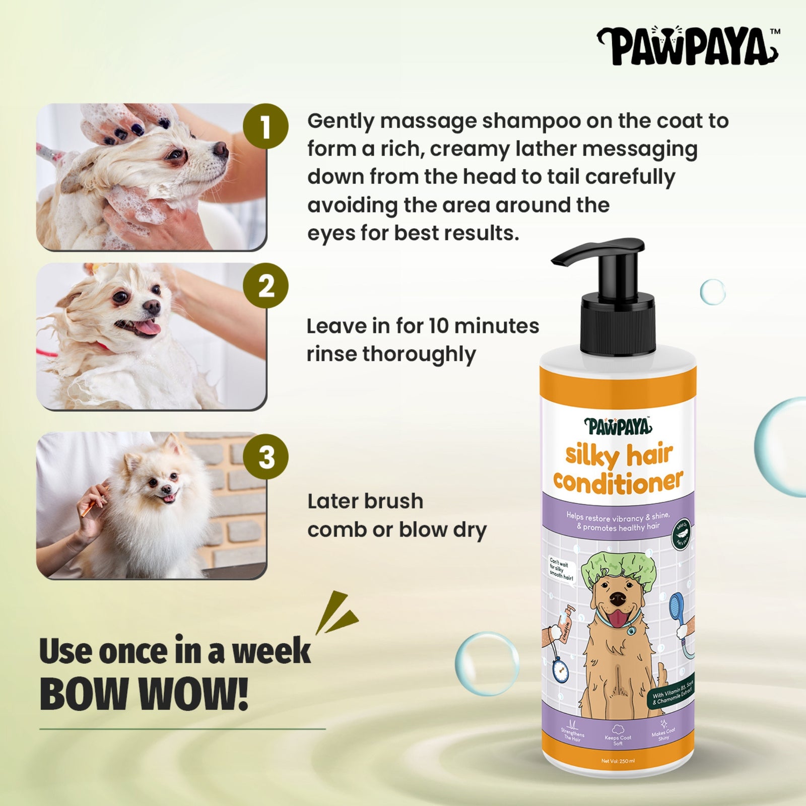 Pawpaya Silky Hair Pet Conditioner- 250ml product image 4 - Rufftail Pune