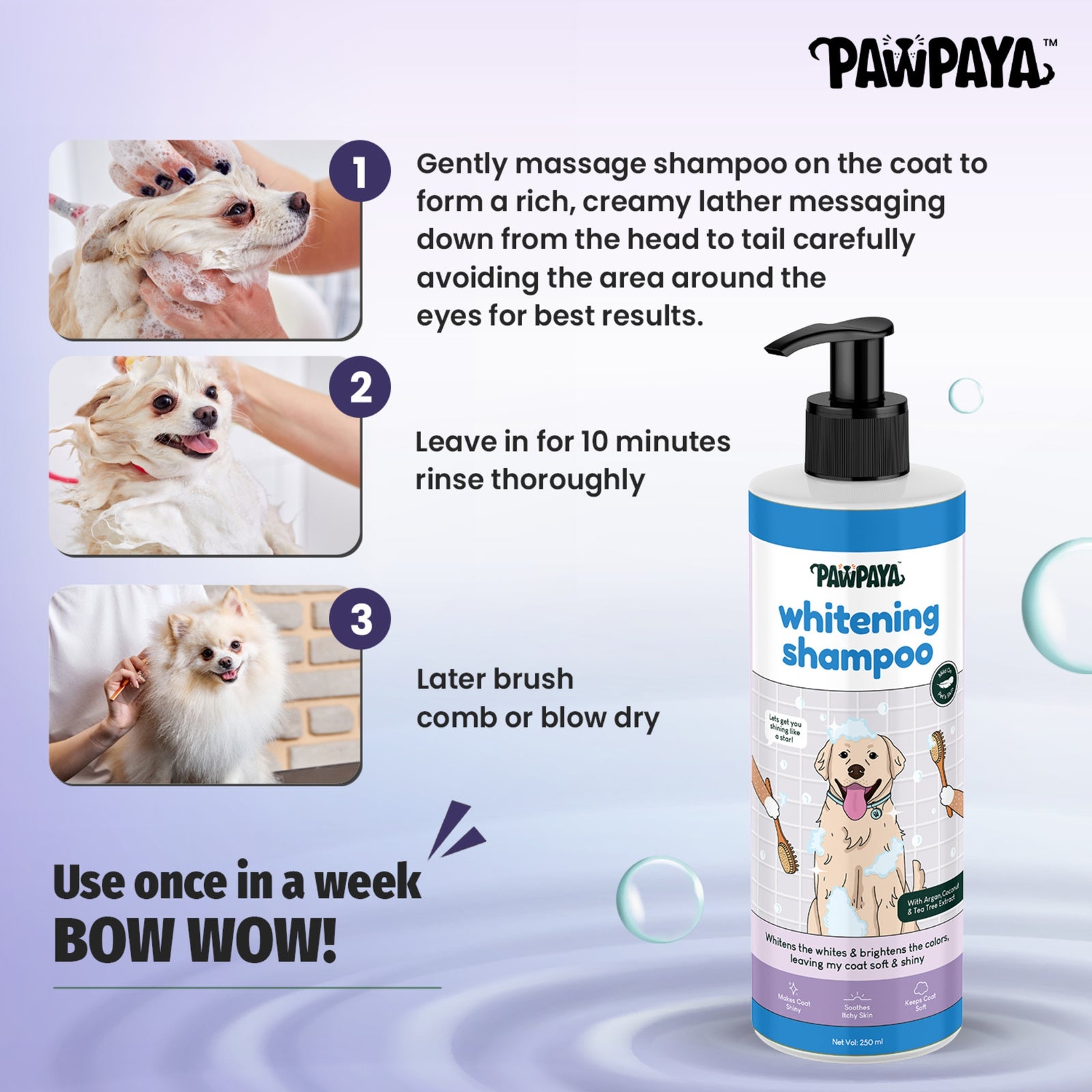 Pawpaya Whitening Coat Dog Shampoo - 250 ml - Rufftail