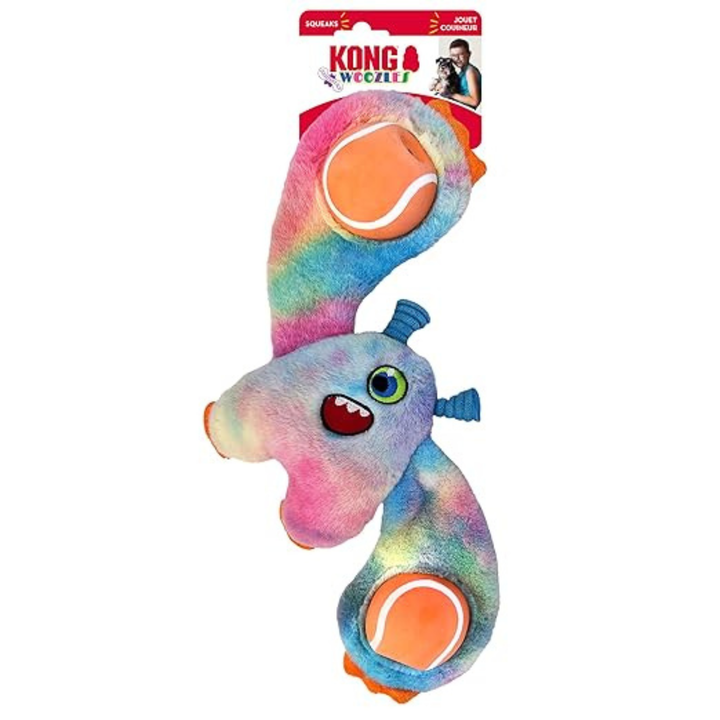KONG Woozles Monsters Dog Toy, Soft Plush with Half-Ball Arms - Two Squeakers for Engaging Play - Rufftail