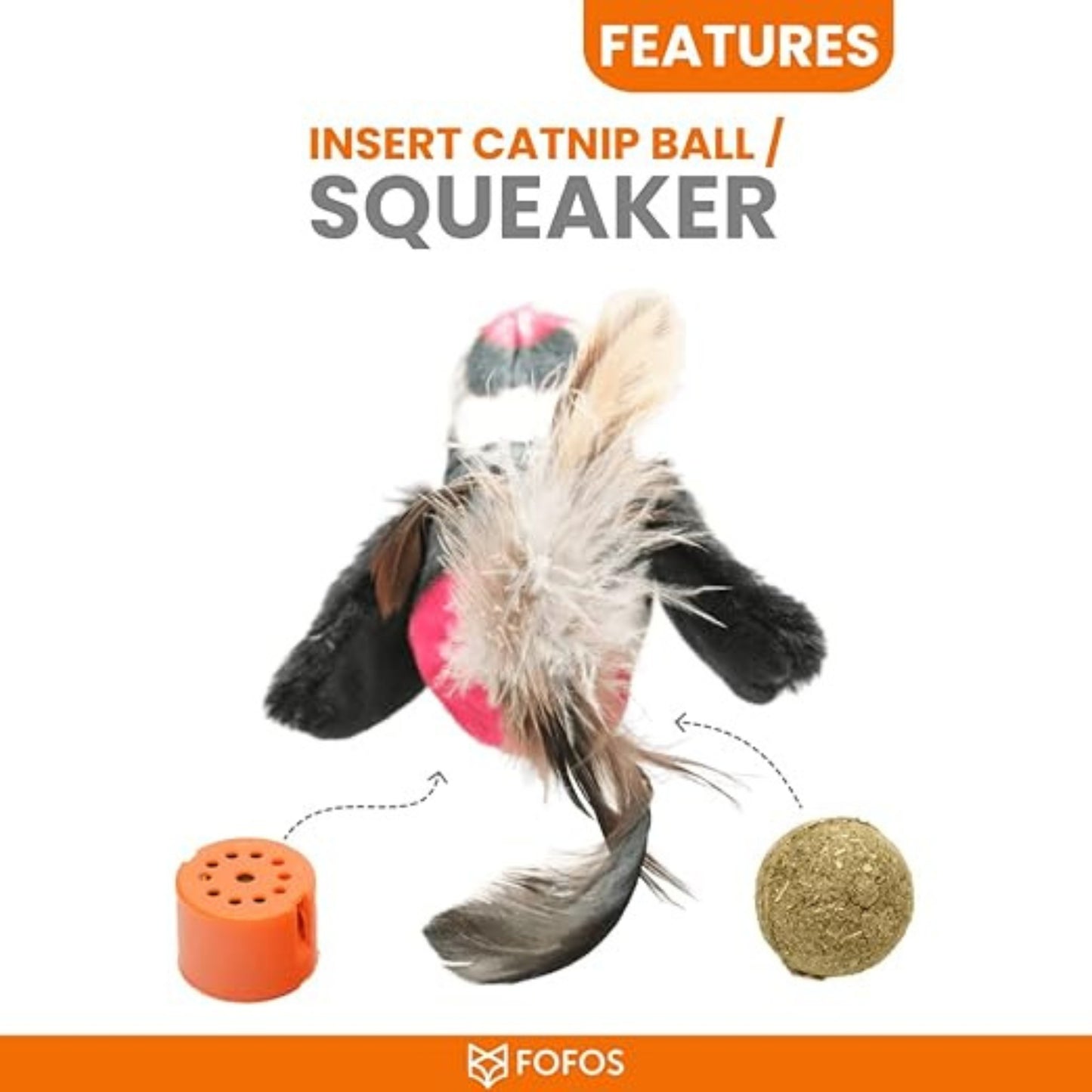 Fofos Black Bird with Catnip Balls Cat Toy - Black - Rufftail