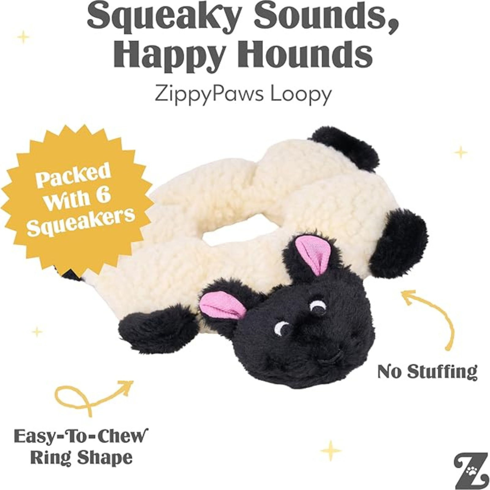 Zippy Paws Loopy – Sheep 7 round squeakers Dog Toy product image 3 - Rufftail Pune