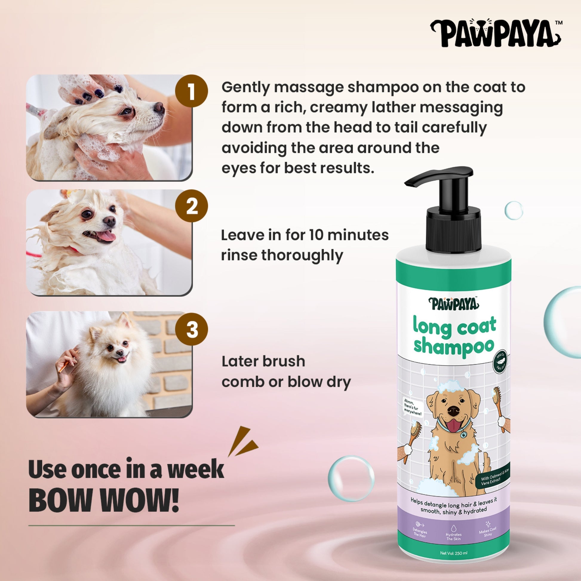 Pawpaya Long Coat Shampoo - 250 ml - Rufftail
