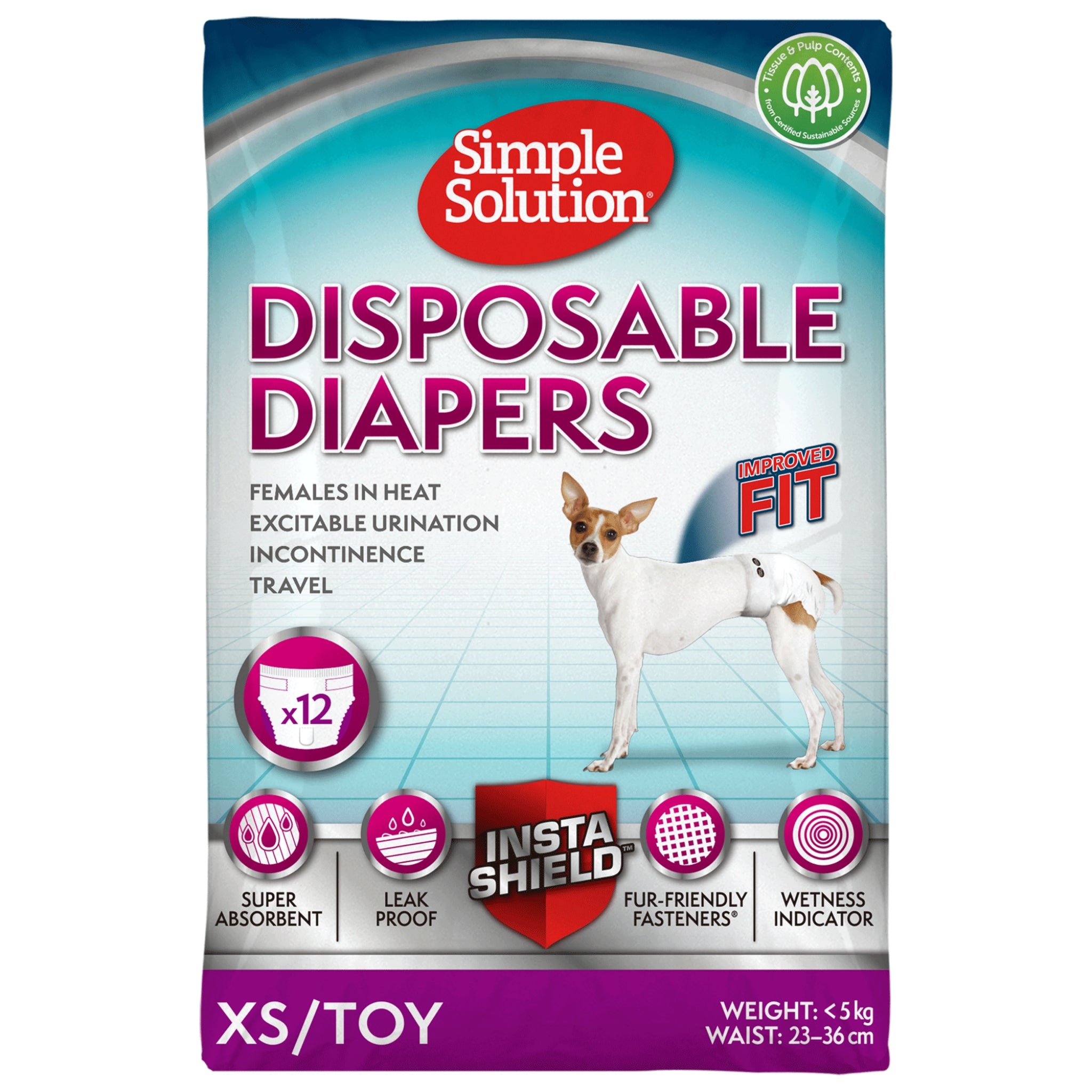 Simple Solution Disposable Dog Diapers – Pack of 12 Pads - Rufftail