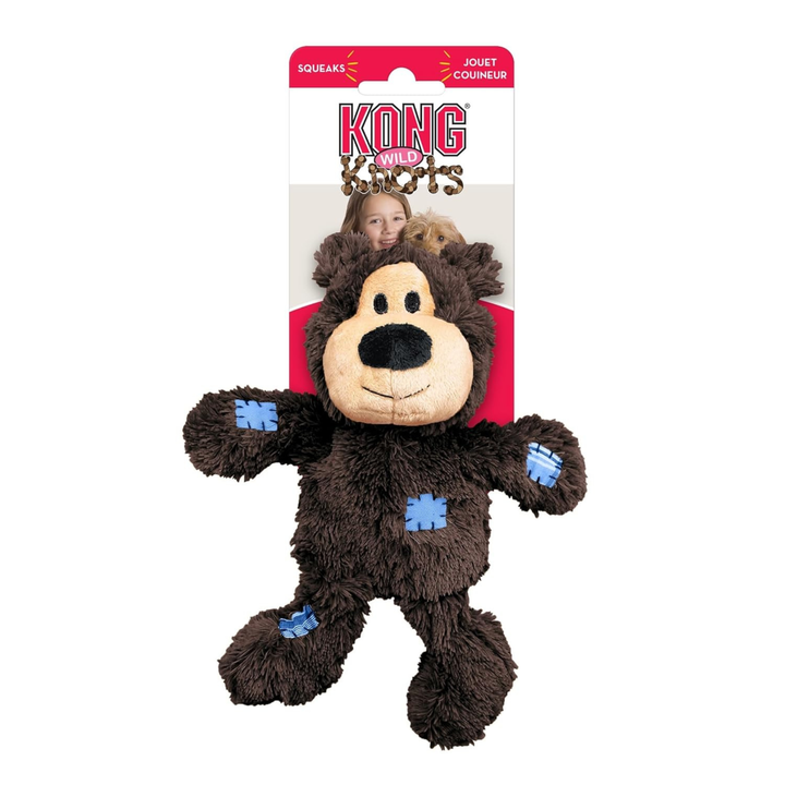 KONG Wild Knots Bear Dog Toy Soft Plush with Internal Rope Skeleton Medium/Large (Grey) - Rufftail