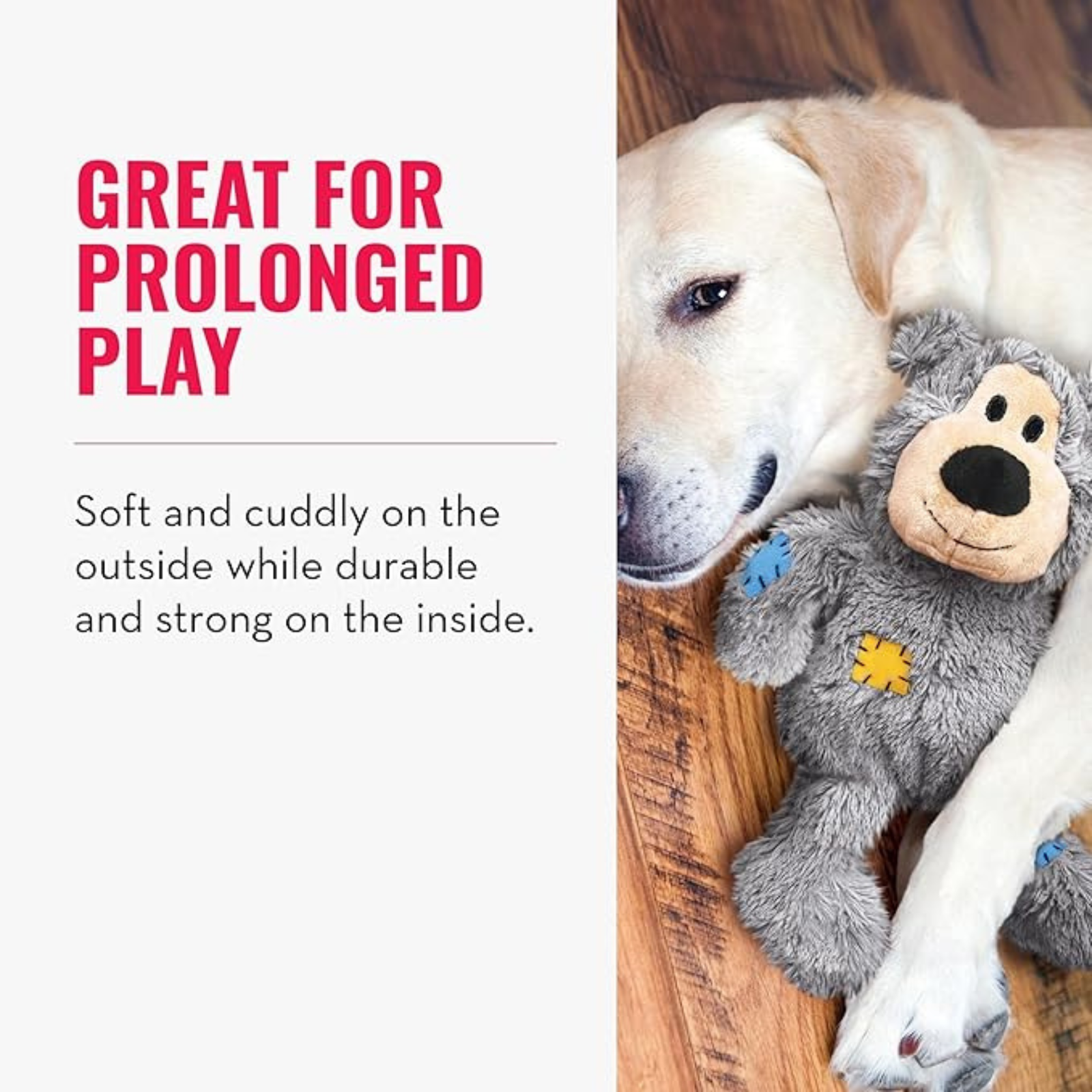 KONG Wild Knots Bear Dog Toy Soft Plush with Internal Rope Skeleton Medium/Large (Grey) - Rufftail