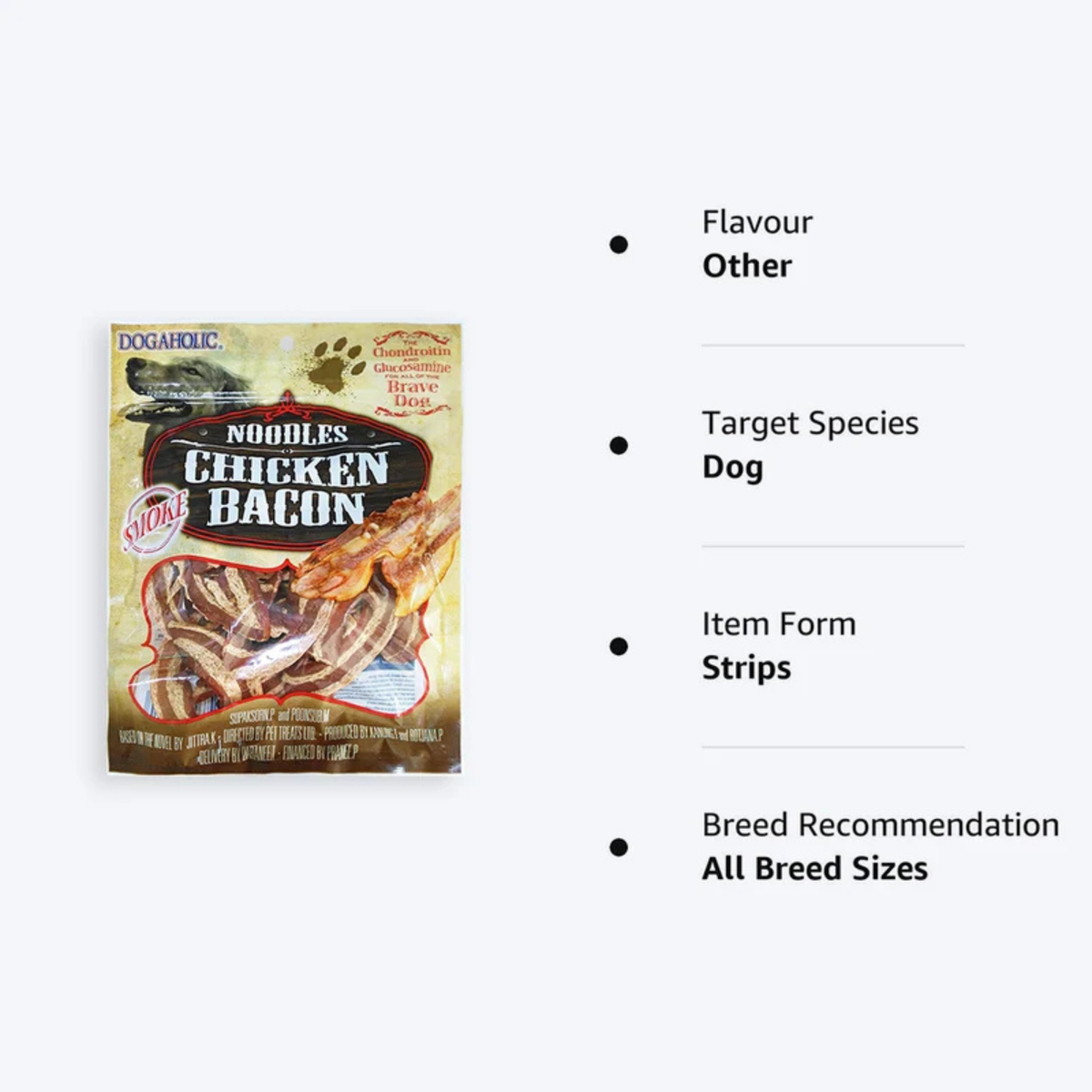 Dogaholic Noodles Chicken Bacon Strips Smoke Flavor Treat For Dog - 130 g