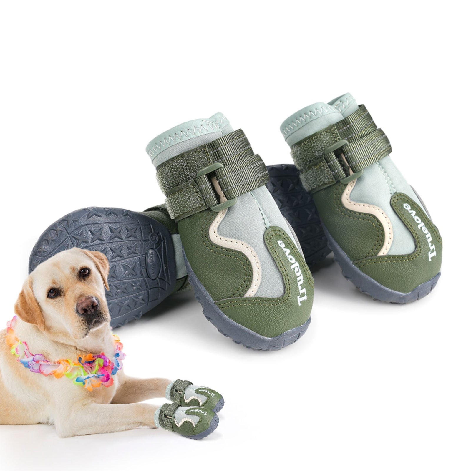 Truelove Reflective Waterproof & TPR Sole Dog Shoes - Set Of 4 Pinecone/Glazed Ginger - Rufftail
