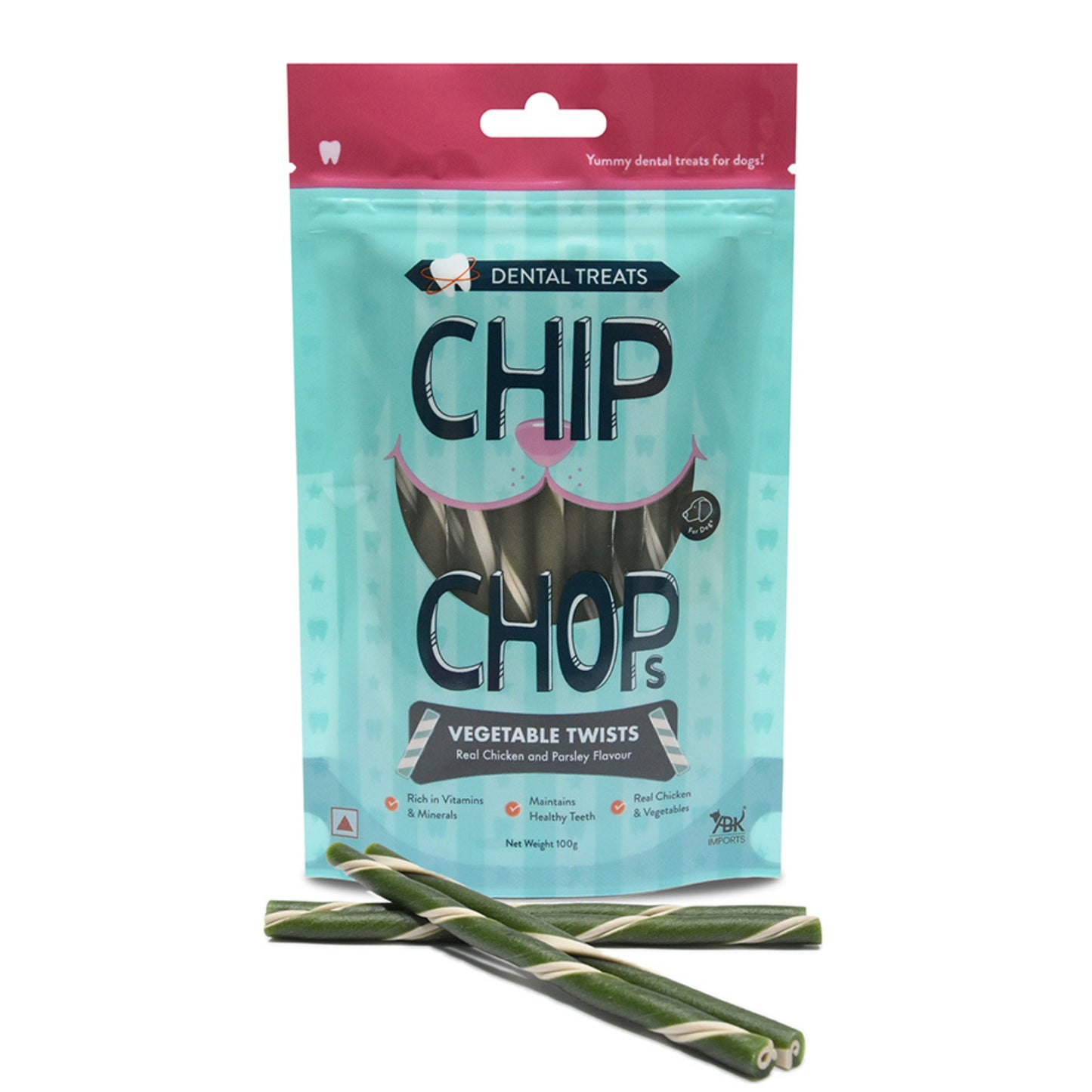 Chip Chops Dental Treats Vegetable Twists Real Chicken and Parsley 100g - Rufftail