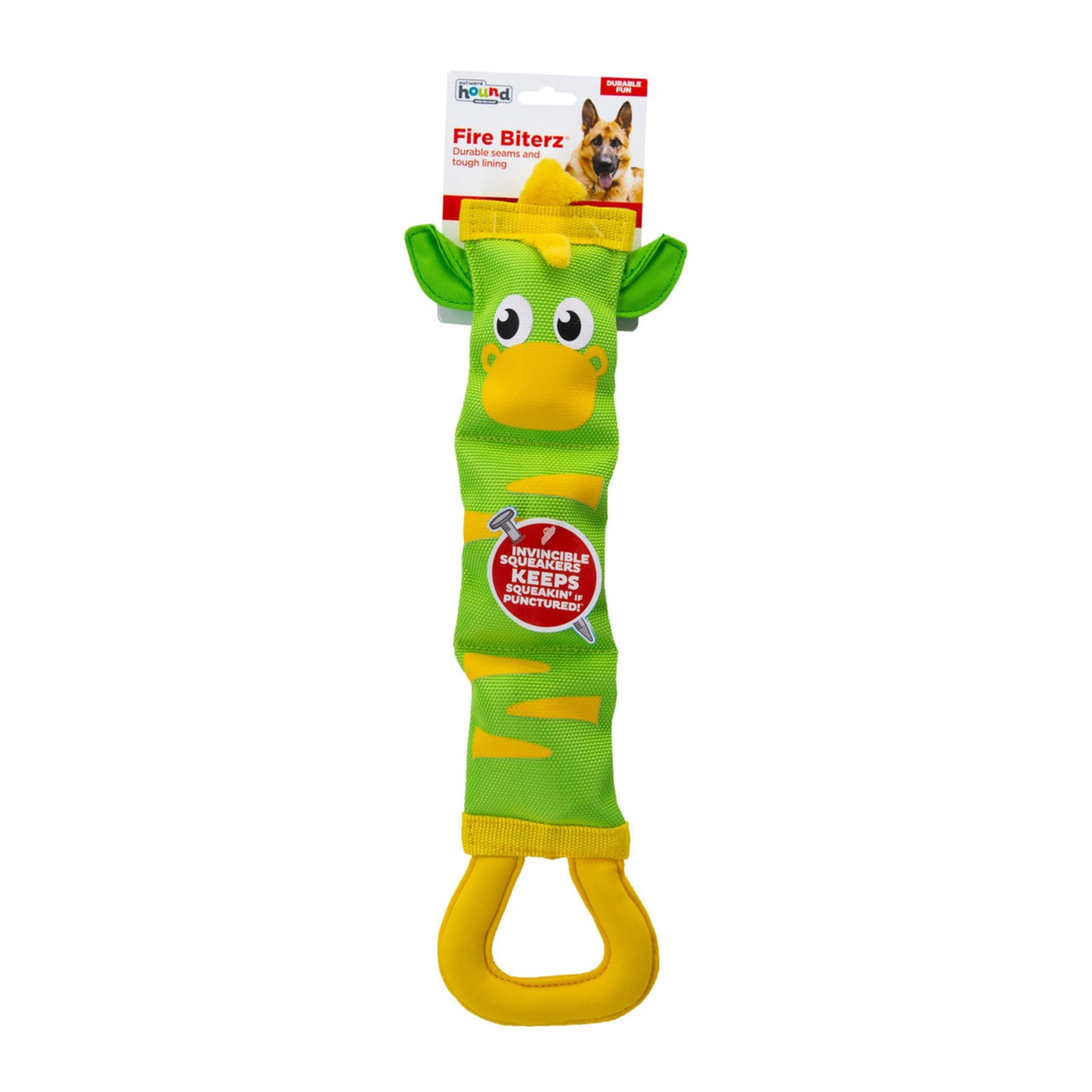 Outward Hound Fire Biterz Zebra Green, Large With Squeak Plush Interactive Toy For Dog