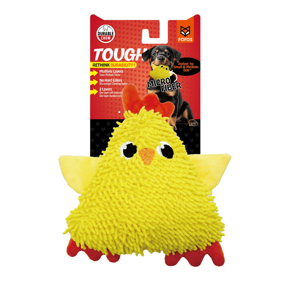 Barkbutler x FOFOS Tough Dog Toy Chick - Soft & Squeaky Toy - Rufftail