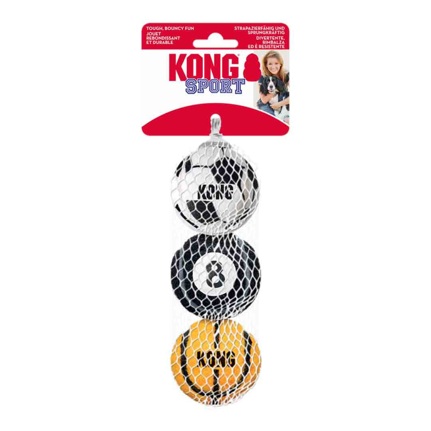 KONG Sport Balls Dog Toy - Safe, Bouncy Fetch Tennis Ball Medium (Pack of 3) - Rufftail